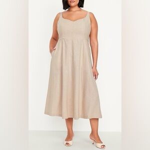 Old Navy Women's XXL Beige Sleeveless Fit Flare Midi Dress Linen Blend